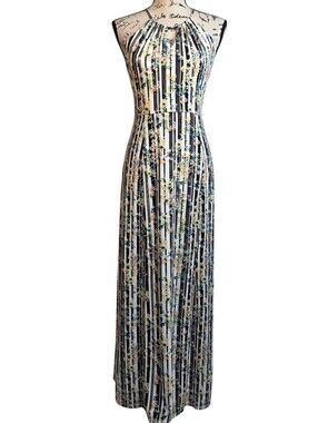 Candie's Halter Neck Maxi Dress Floral Stripe Size S